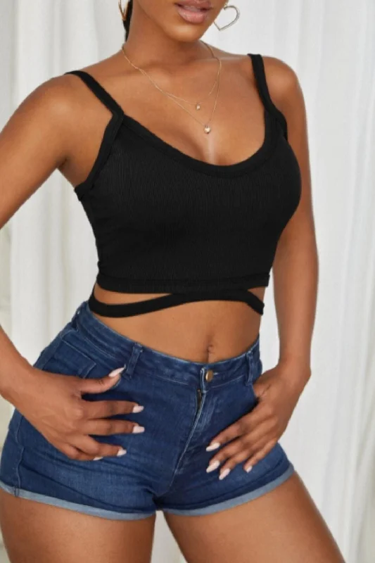 Cut-Out V Neck Crop Top Satin Blend Silk Blend Wool Blend