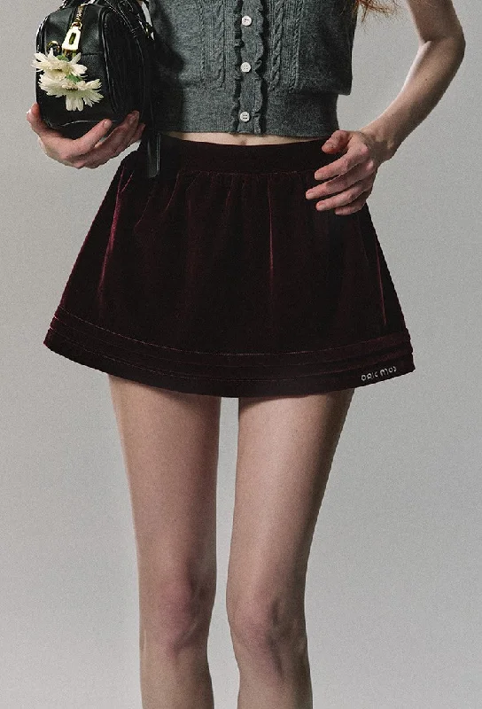 Velvet Pleated Mini Skirt wool skirt thick