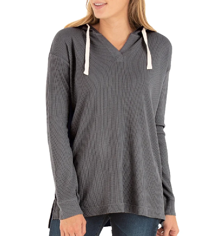 Women's Bamboo Waffle Hoodie - Steel Grey Hoodie with Hem Elastic Stretchable Comfortable