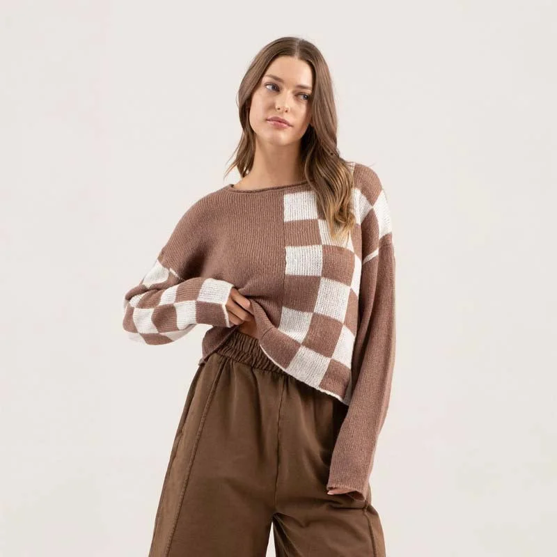 Checkerboard Sleeve Sweater Modern Contemporary Chic