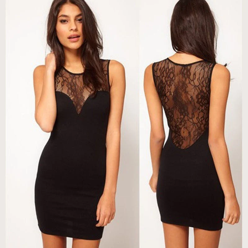 Popular Women's Lace Dress Charming Halter Slim Nightclub Party Jacquard Sleeveless Black Dress