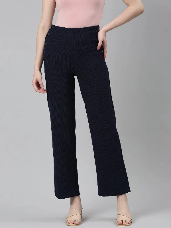 Women Navy Blue Solid Parallel Trouser-LT-KN-249-Navyblue Trousers Modern Contemporary Women Navy Blue Solid Parallel Trouser-LT-KN-249-Navyblue Trousers Modern Contemporary