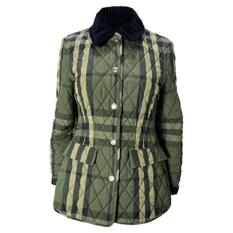 Burberry Check Diamond Quilted Jacket in Green Polyester Stand-Up Collar Roll-Neck Collar Turtle Neck Burberry Check Diamond Quilted Jacket in Green Polyester Stand-Up Collar Roll-Neck Collar Turtle Neck