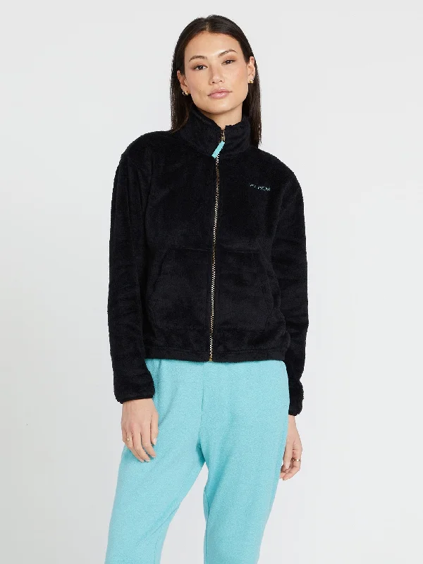 Pheelin Phurry Zip Jacket - Black Chenille Fabric Brocade Fabric Lace Fabric