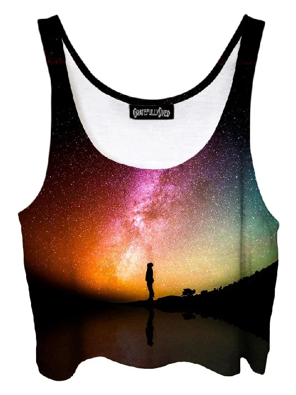 Reflection Rainbow Galaxy Crop Top Spandex Blend Rayon Blend Denim Blend