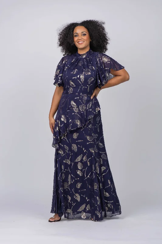 Shoshanna Ellington Dress in Navy Gold