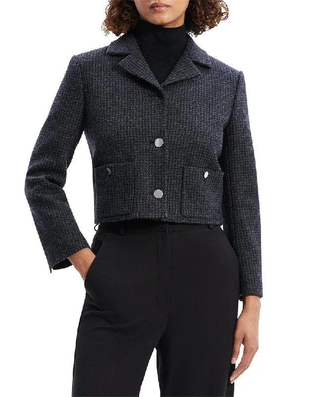 Theory Boxy Crop Wool-Blend Patch Jacket Chenille Jacket Brocade Jacket Lace Jacket