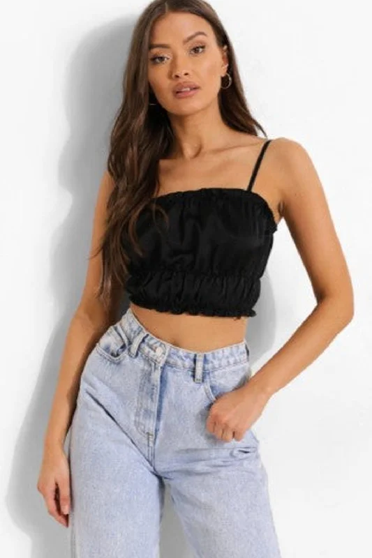 Strappy Ruched Waist Crop Top Beaded Sequined Faux Fur