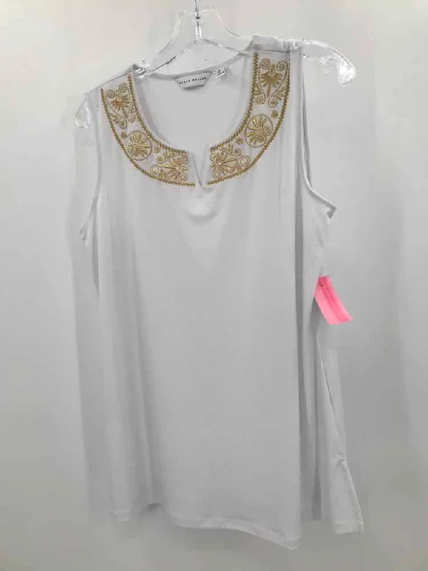 Pre-Owned Susan Graver White Size Medium Embroidered Metallic Tank Top charcoal tank top