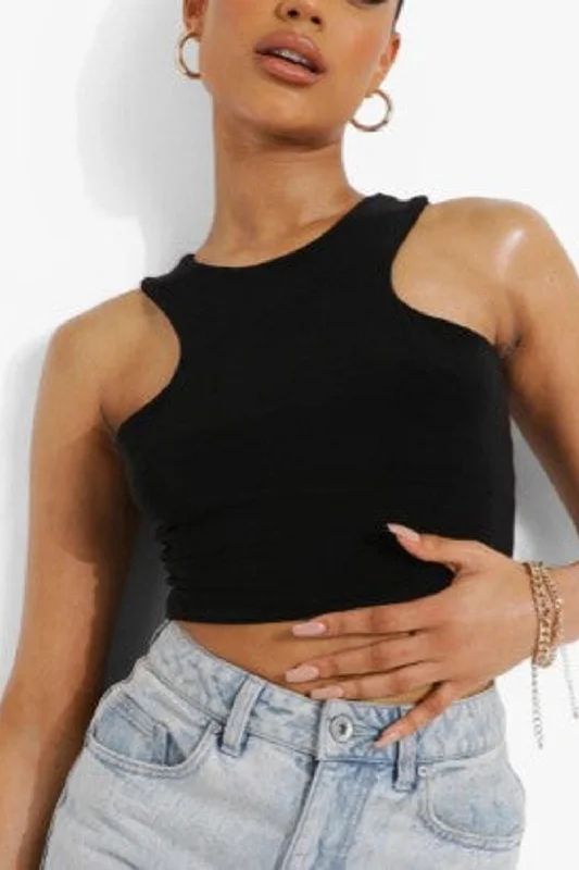 Black Racer Double Layer Crop Top Spandex Blend Rayon Blend Denim Blend