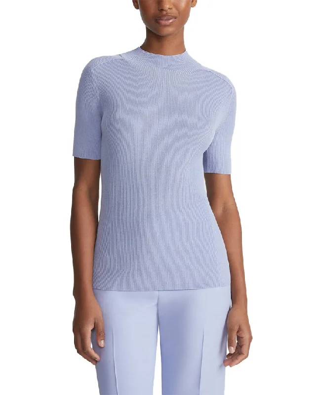 Lafayette 148 New York Ribbed Stand Collar Silk-Blend Sweater Satin Blend Silk Blend Wool Blend Lafayette 148 New York Ribbed Stand Collar Silk-Blend Sweater Satin Blend Silk Blend Wool Blend