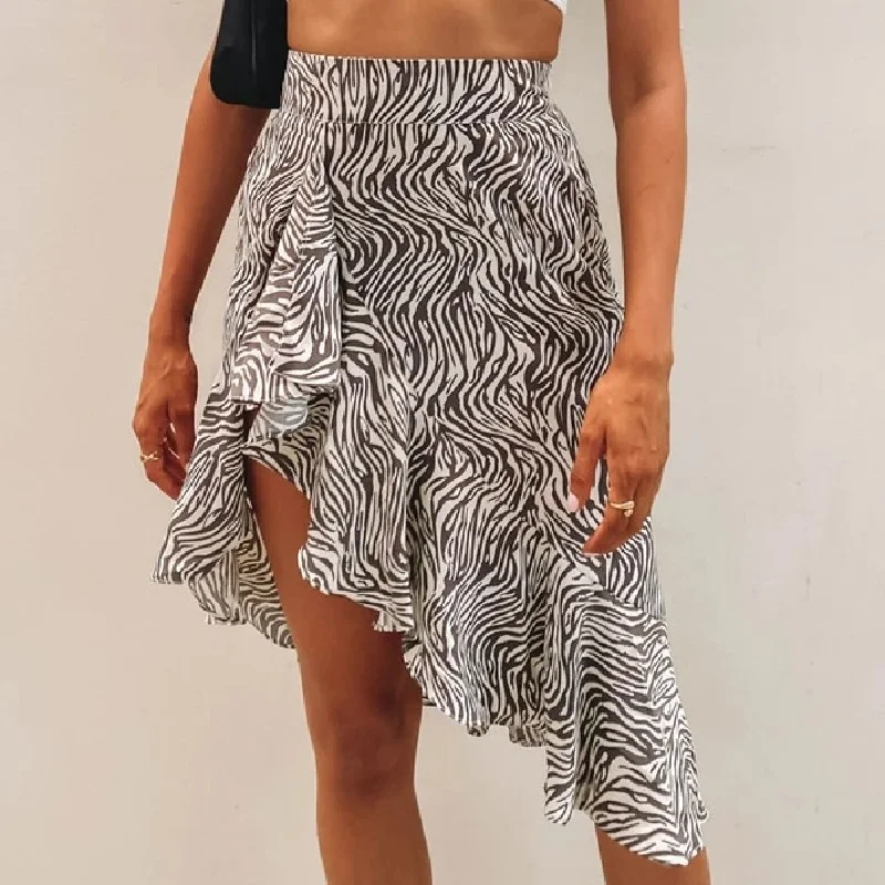 Women'S Fashion Zebra Printing Irregular Ruffled Skirt corduroy skirt textured