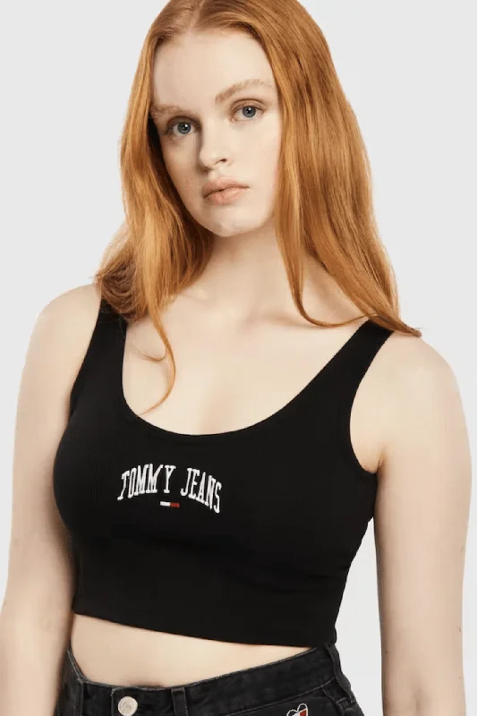 TOMMY JEANS COLLEGIATE RIB TANK TOP - BLACK long tank top