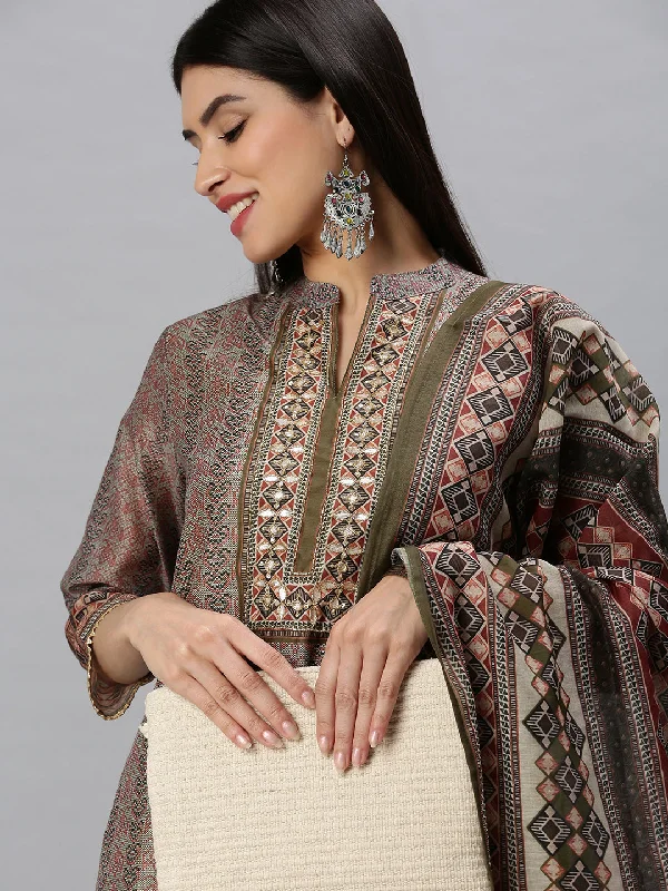 Women Straight Olive Printed Kurta and Trousers-BC1140-Olive Trousers Culottes Wide Leg Women Straight Olive Printed Kurta and Trousers-BC1140-Olive Trousers Culottes Wide Leg