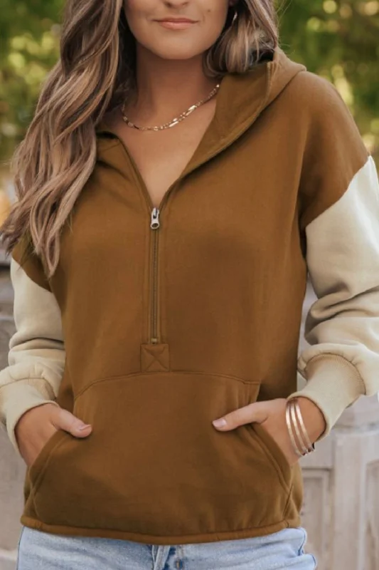 Hazel Blues® |  Contrast Half Zip Long Sleeve Hoodie Hoodie with Magnetic Closure Innovative Modern