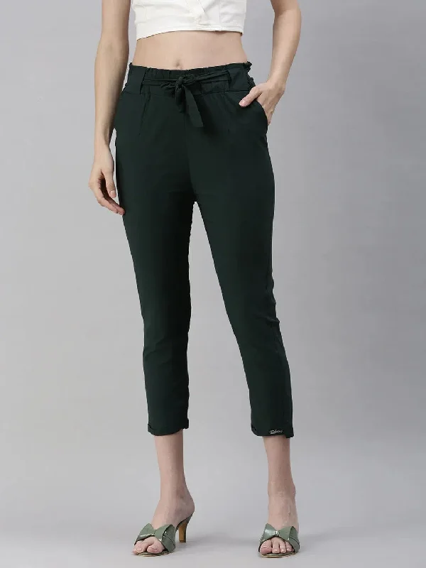 Women's Olive Solid Trouser-AN-6272-Olive Trousers Gym Athletic