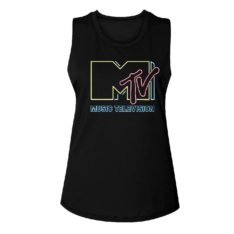 MTV Eye-Catching Tank Top, Neon Sign Logo lace back tank