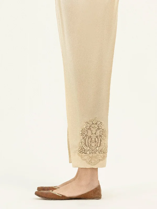 Embroidered Satin Trousers(Pret) Trousers Bootcut Casual