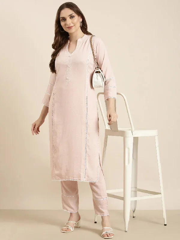 Women Straight Peach Solid Kurta and Trousers Set-SKC-1278-Peach Trousers Leisure Comfortable Women Straight Peach Solid Kurta and Trousers Set-SKC-1278-Peach Trousers Leisure Comfortable
