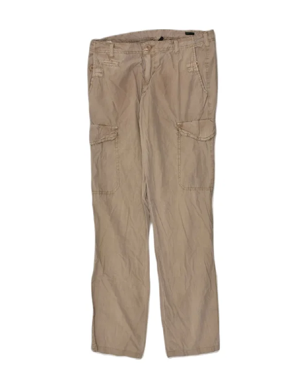 BENETTON Womens Slim Cargo Trousers IT 46 Large W32 L32 Brown Cotton Trousers Velvet Soft
