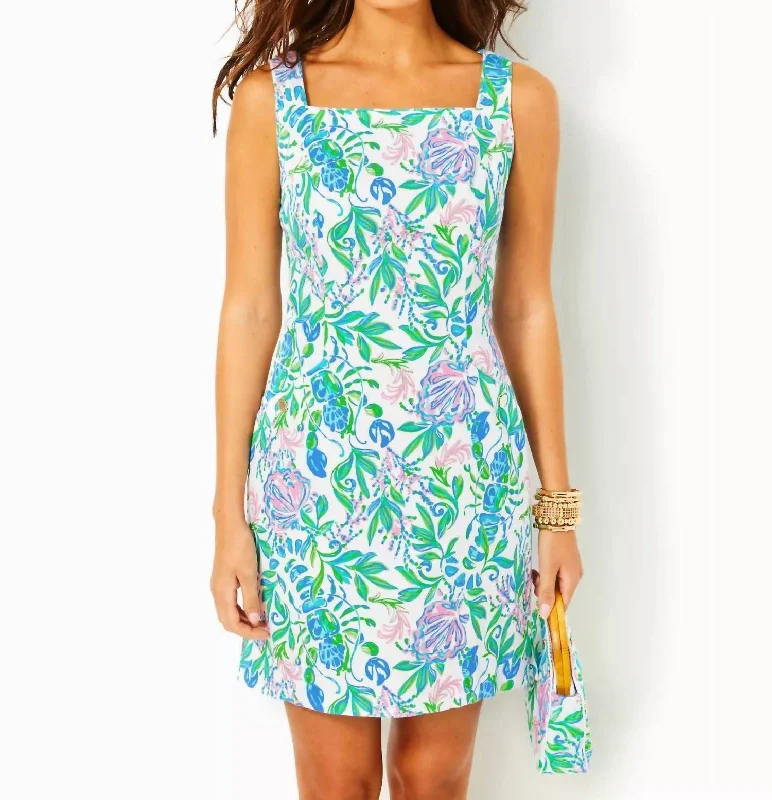 The Lilly Shift Dress In Green Multi