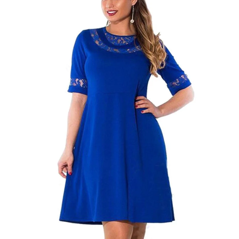 Lace Dress Half Sleeve Large Size Women Clothing Autumn Dress Women's O-Neck Knee-Length Dresses Plus Size Lace Dress Half Sleeve Large Size Women Clothing Autumn Dress Women's O-Neck Knee-Length Dresses Plus Size