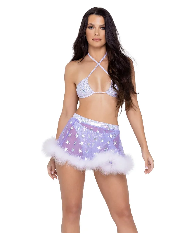 Sheer Stars Skirt with Marabou Trim lightweight skirt design