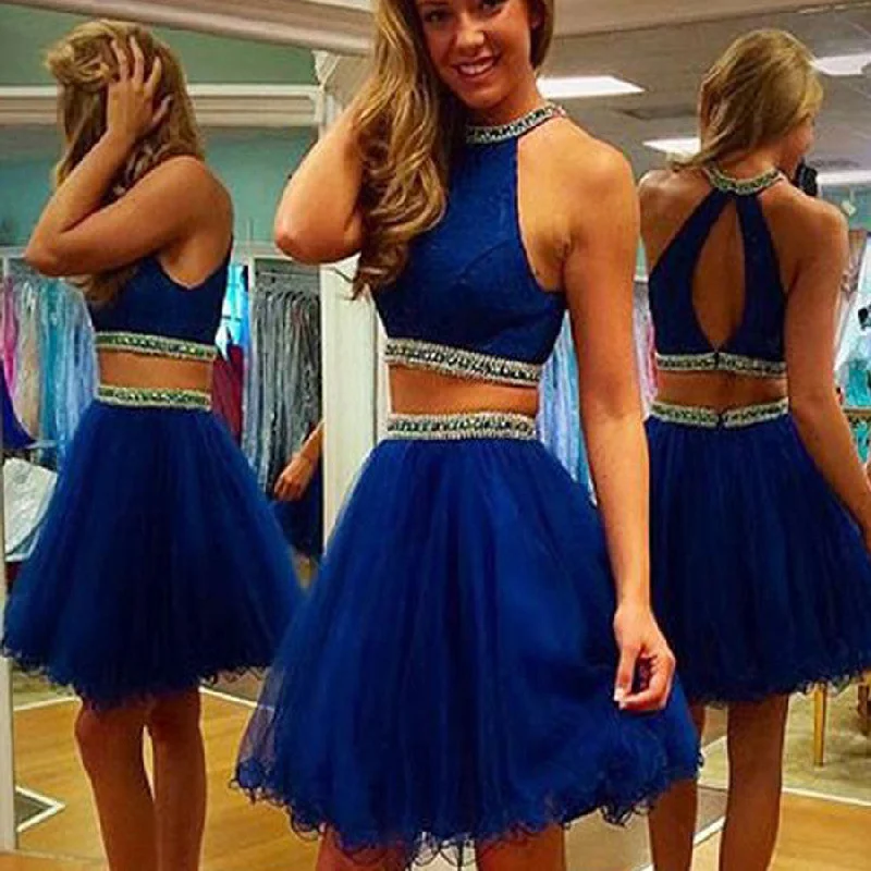 2016 royal blue two pieces Crop Tops off shoulder sexy homecoming prom dress,BD00132 Zippered Front Buttoned Front Snap Front