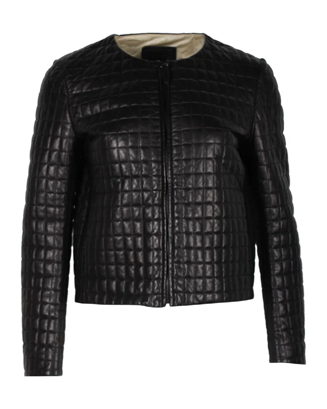 Prada Quilted Jacket in Black Lambskin Leather Fleece Jacket Down Jacket Feather Jacket