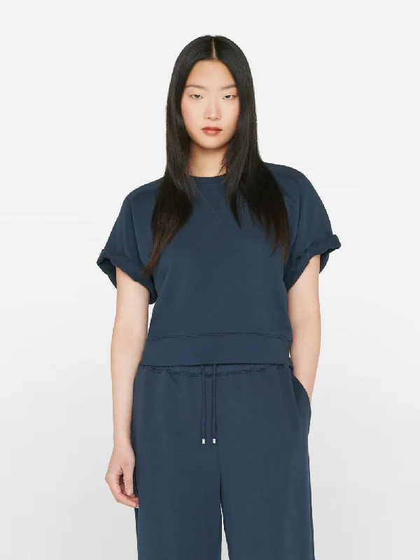 Slouchy Rolled Sweatshirt -- Navy Hoodie with Raw Hem Edgy Unfinished