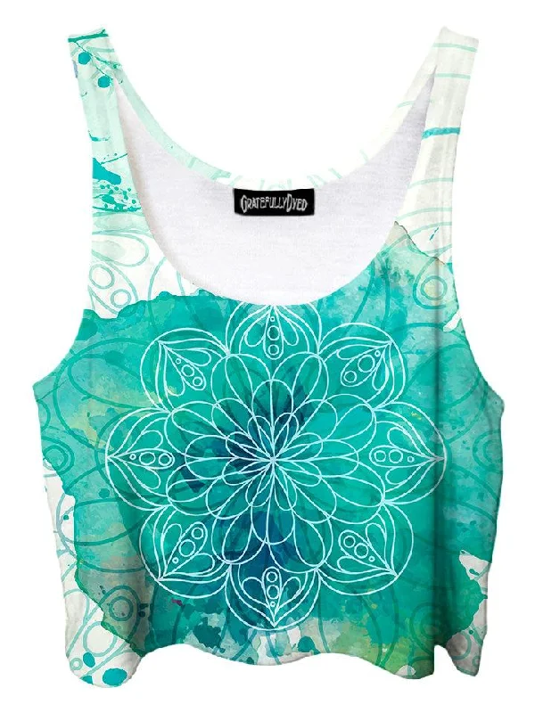 Mandala Splotches Watercolor Sacred Geometry Crop Top Denim Fabric Leather Fabric Suede Fabric