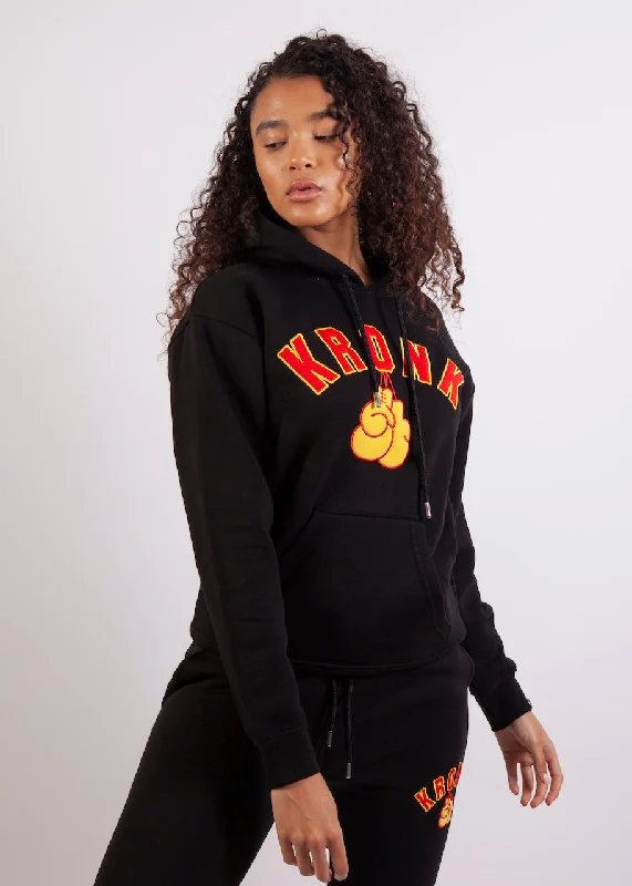 KRONKWOMEN Gloves Applique Hoodie Regular Fit Black Hoodie with Half-Zip Sporty Casual KRONKWOMEN Gloves Applique Hoodie Regular Fit Black Hoodie with Half-Zip Sporty Casual
