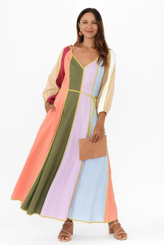 Jewel Multi Stripe Linen Blend Dress