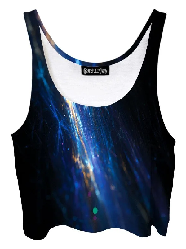 Fiber Optic Electric Galaxy Crop Top Zippered Front Buttoned Front Snap Front