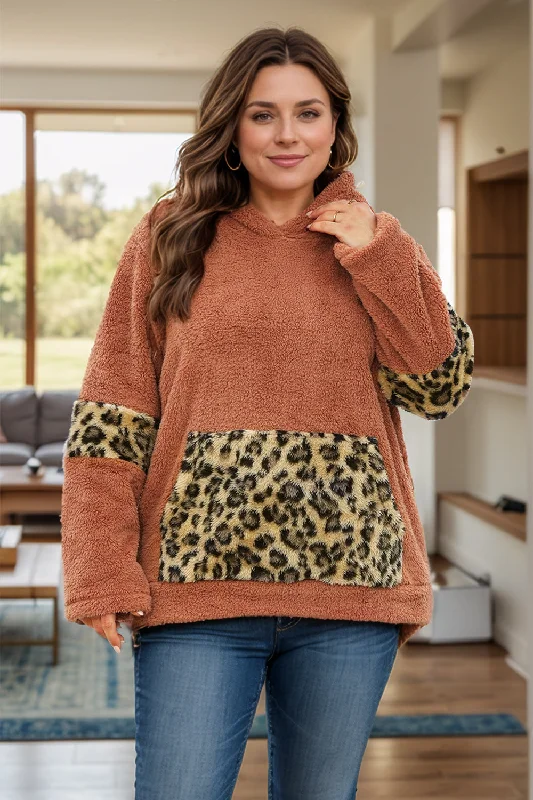Hazel Blues® | Leopard Kangaroo Pocket Long Sleeve Hoodie Hoodie with Applique Textured Unique Hazel Blues® | Leopard Kangaroo Pocket Long Sleeve Hoodie Hoodie with Applique Textured Unique