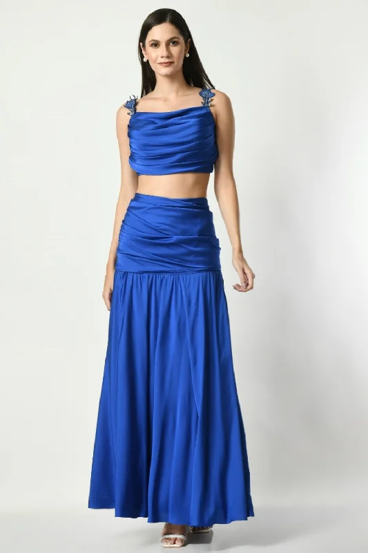 Royal Blue Drape Skirt With Embroidered Top casual skirt length