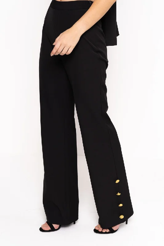 Wide Leg Trouser With Gold Buttons Trousers Striped Patterned