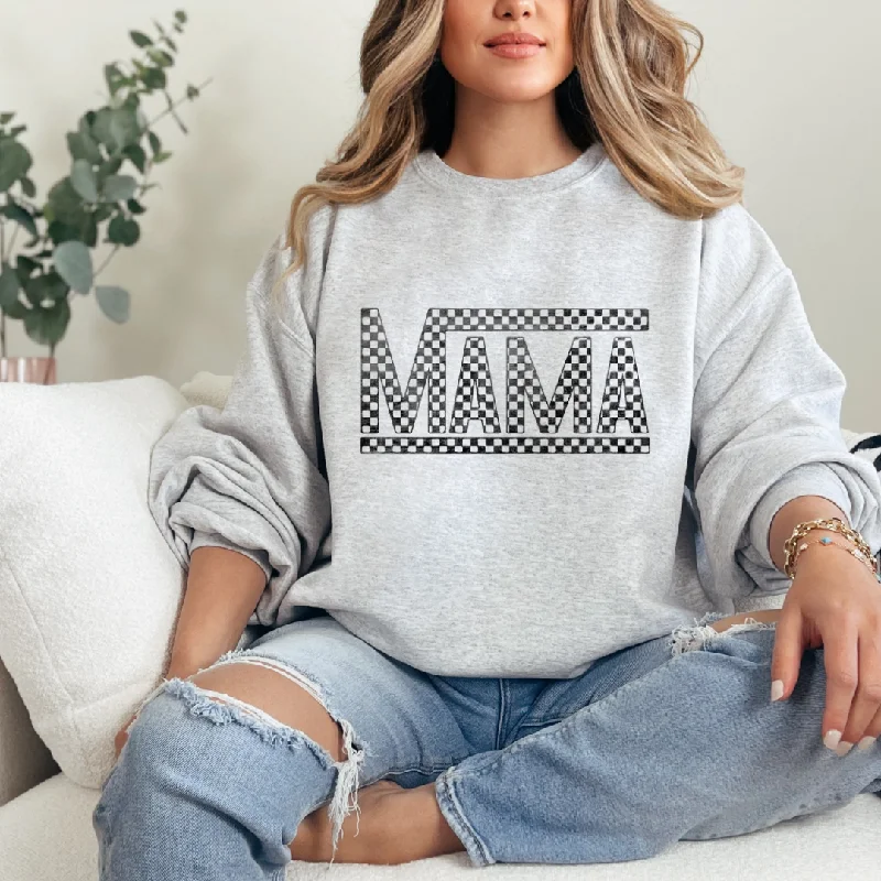 Hazel Blues® | Checkered Mama Graphic Sweatshirt Hoodie with Set-In Sleeves Structured Classic Hazel Blues® | Checkered Mama Graphic Sweatshirt Hoodie with Set-In Sleeves Structured Classic