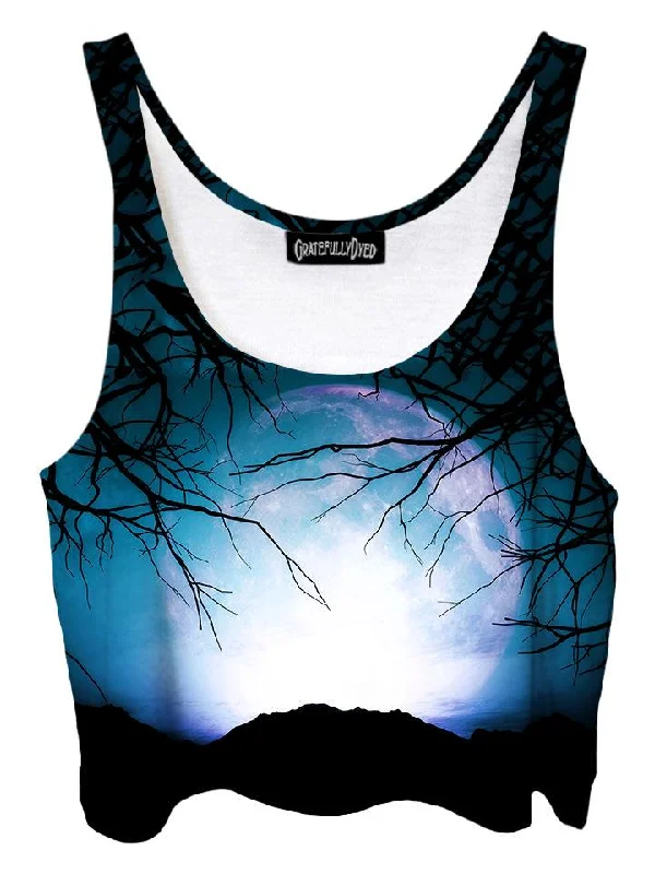 Night Owl Forest Galaxy Crop Top Mesh Blend Leather Blend Suede Blend