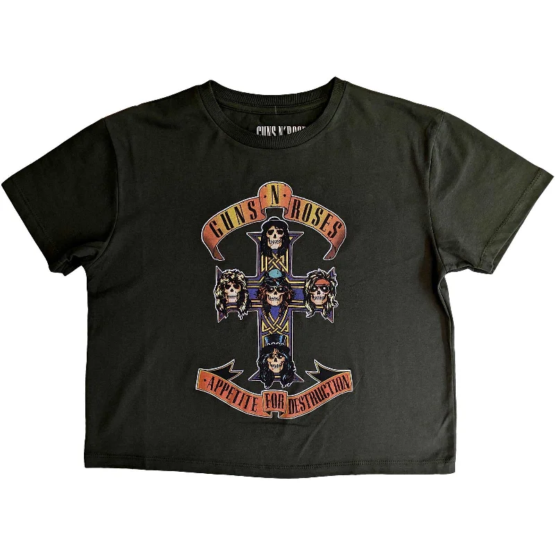 GUNS N' ROSES Crop Top for Ladies, Appetite for Destruction Striped Floral Plaid