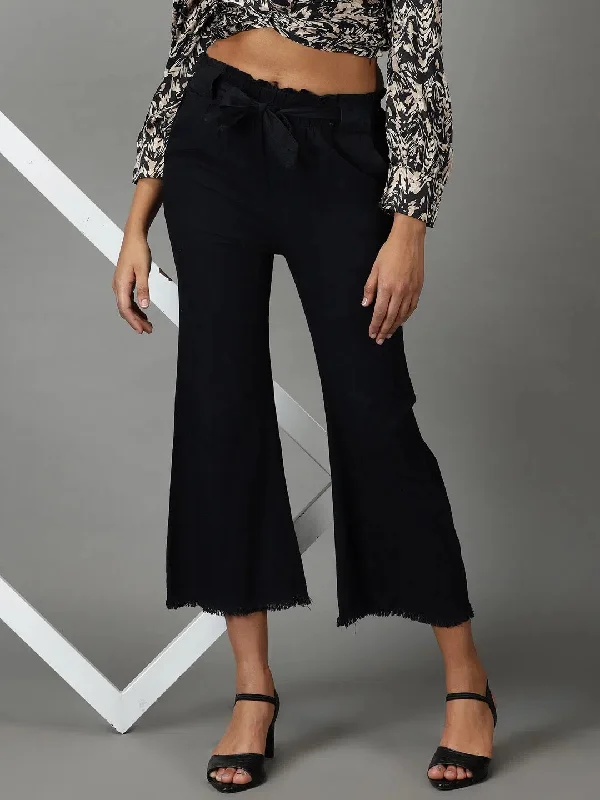 Women's Black Solid Trouser-AL-6006-Black Trousers Winter Warm