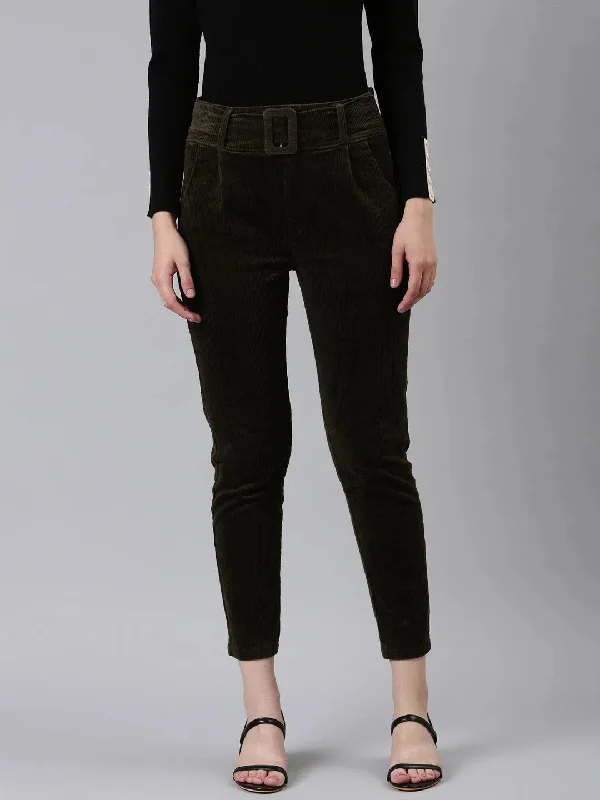 Women Olive Solid Peg Trouser-LT-MF-23047-Olive Trousers Vintage Classic