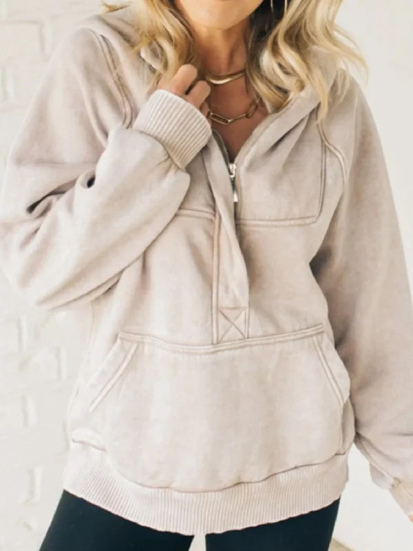 Hazel Blues® | Half Zip Kangaroo Pocket Long Sleeve Hoodie Hoodie with Contrast Stitching Detailed Premium Hazel Blues® | Half Zip Kangaroo Pocket Long Sleeve Hoodie Hoodie with Contrast Stitching Detailed Premium
