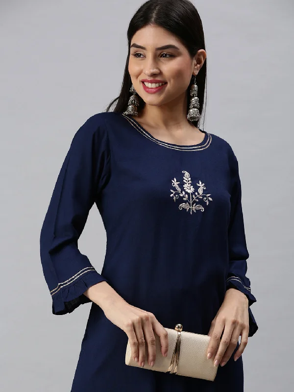 Women Straight Navy Blue Solid Kurta and Trousers-UB1097-Navyblue Trousers Polka Dot Cute Women Straight Navy Blue Solid Kurta and Trousers-UB1097-Navyblue Trousers Polka Dot Cute