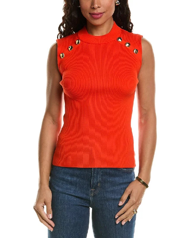 Elie Tahari Crest Button Mock Sweater Modern Contemporary Chic