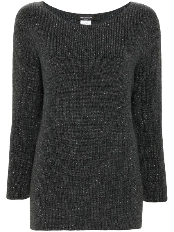 Fabiana Filippi Women's Sweaters Grey Wool Fabric Cashmere Fabric Tweed Fabric