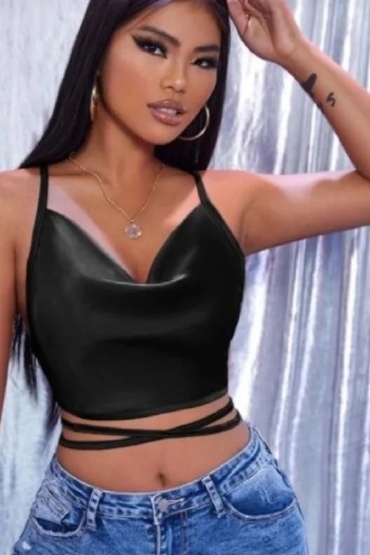 Lazy Black Cowl Neck Crop Top Striped Floral Plaid