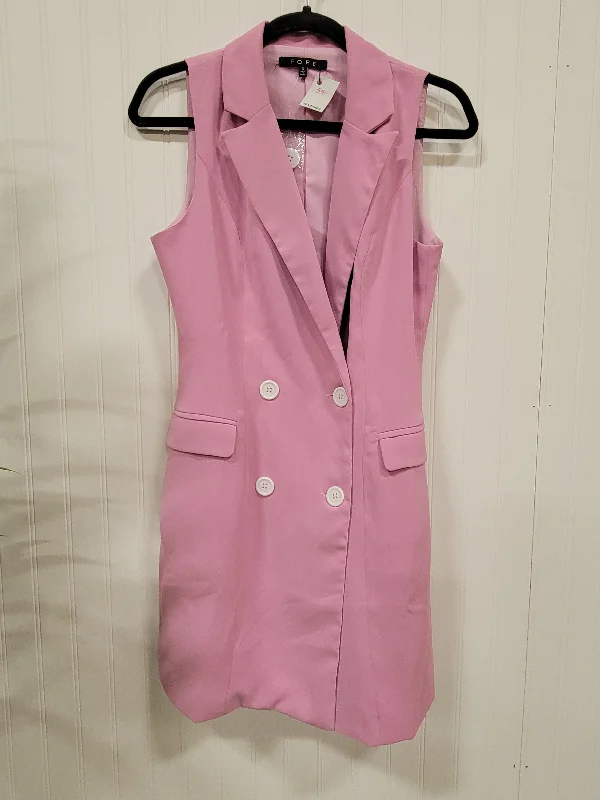 Pink Double Breasted Jacket Dress Welt Pockets Slit Pockets Flap Pockets