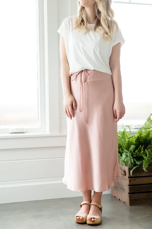 Rose Belted Satin Midi Skirt - FINAL SALE chiffon skirt lightweight