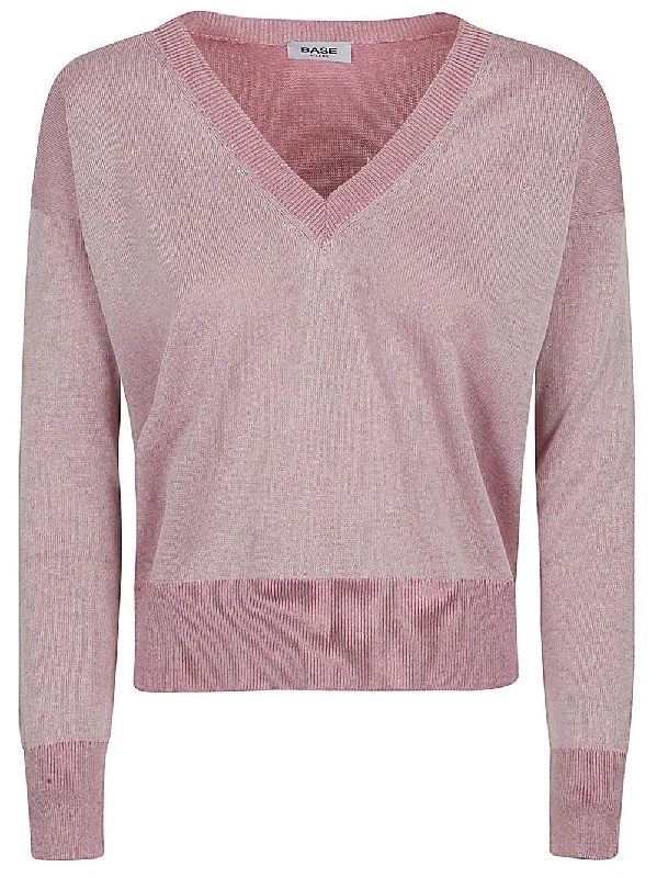 Base Women's Sweaters Pink Welt Pockets Slit Pockets Flap Pockets